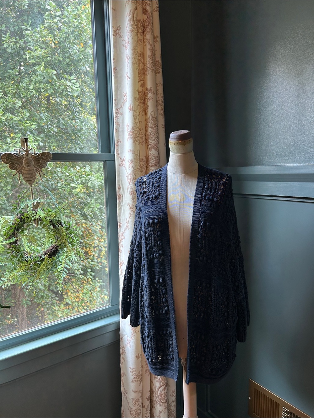 Lucky Brand navy Crochet Openfront Cardigan